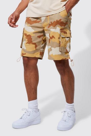 Elastic Relaxed Camo Toggle Hem Cargo Short sand