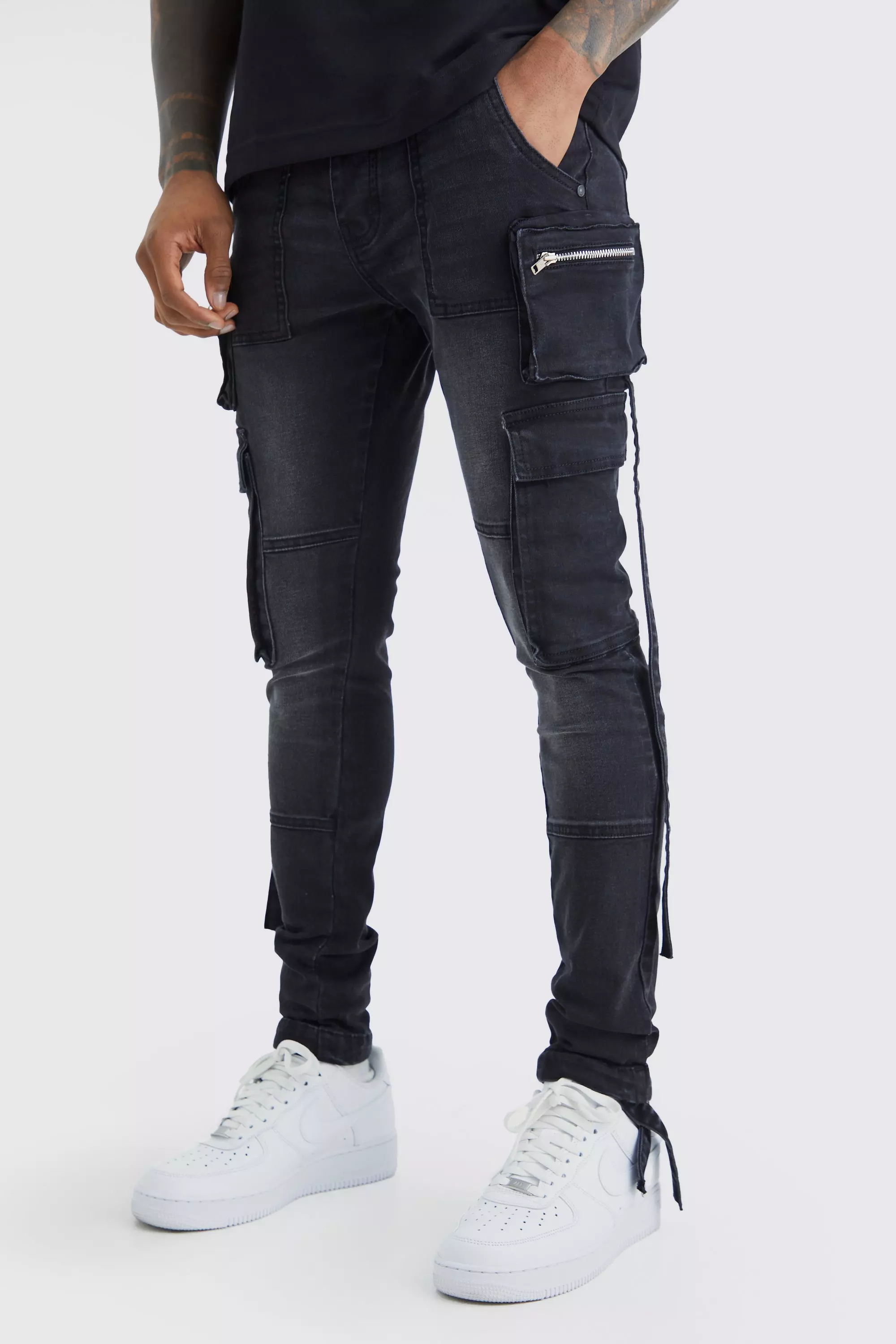 Grey Pants Super Skinny Stretch Denim Pants for Mens