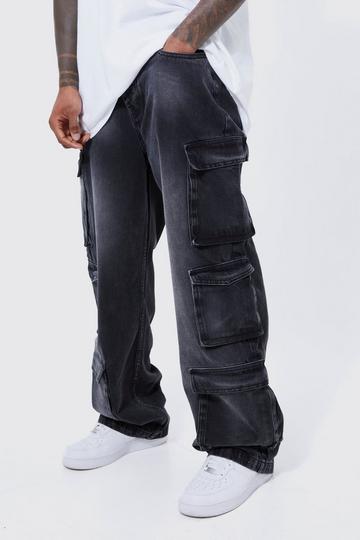 Baggy Rigid Multi Pocket Cargo Bleached Jeans black