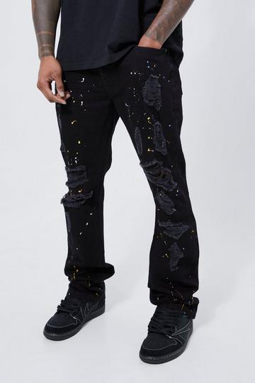 Slim Rigid Flare Paint Splatter Jeans black