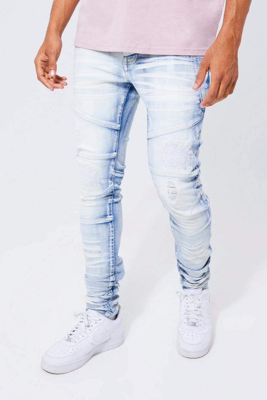 Ice blue Skinny Stretch Heavy Bleached Ripped Jean