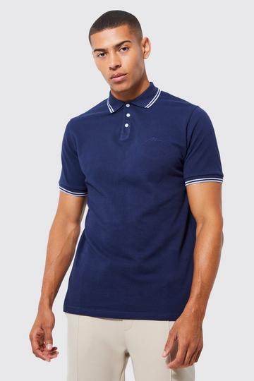 Navy Slim Fit Man Signature Tipped Pique Polo