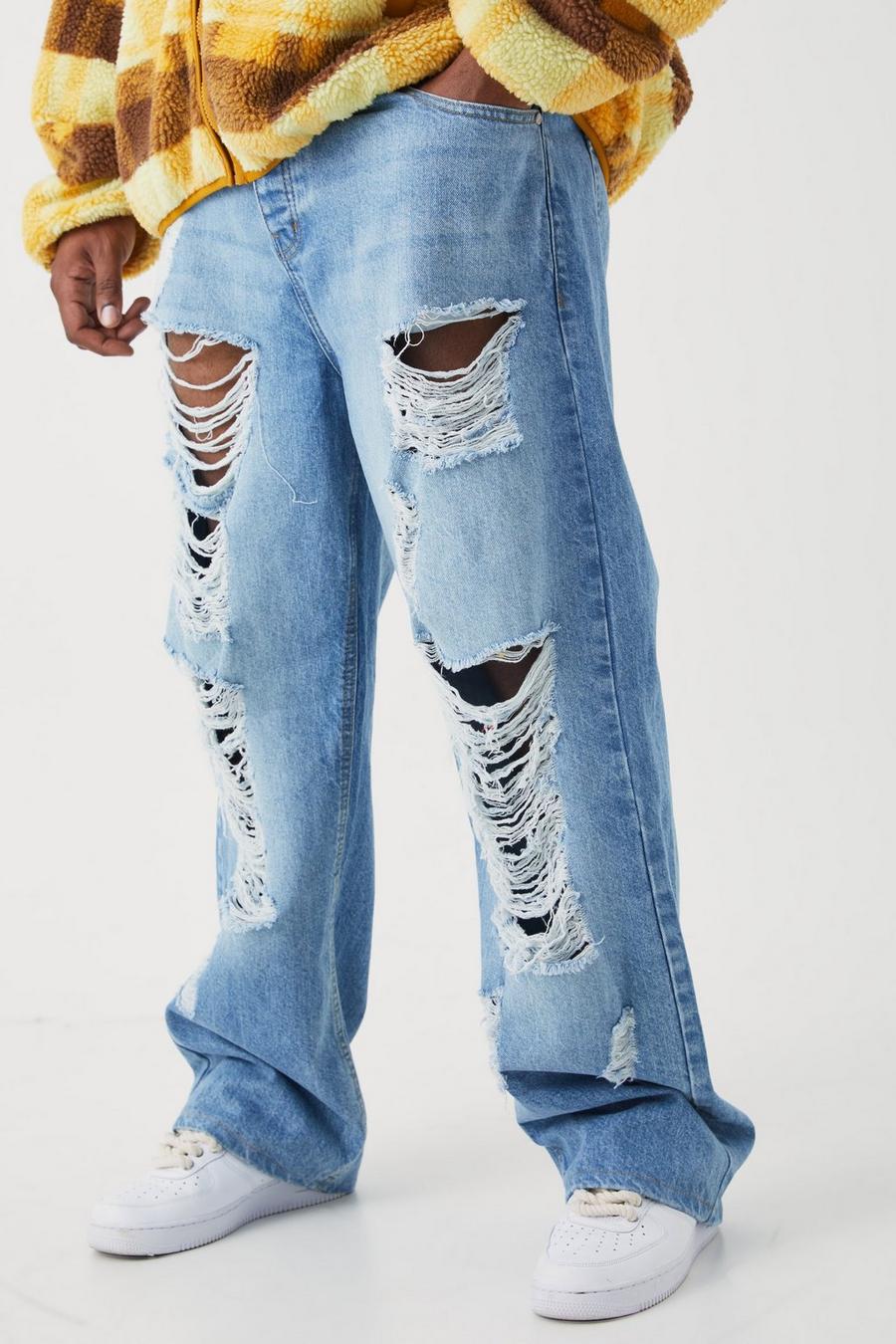 Ice blue Plus Relaxed Rigid Extreme Ripped Jeans