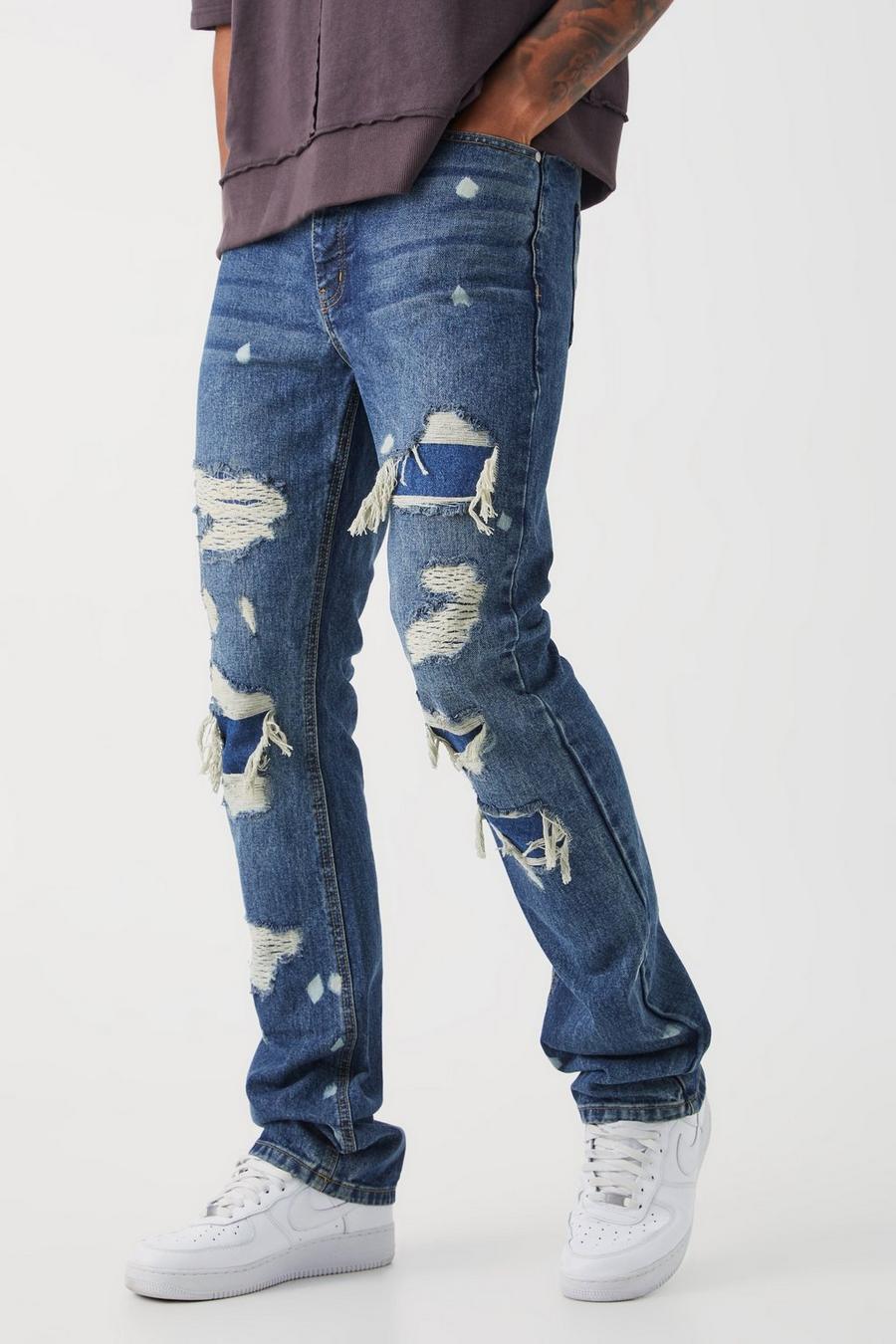 Jeans Tall Slim Fit in denim rigido candeggiati con strappi & rattoppi, Ice blue