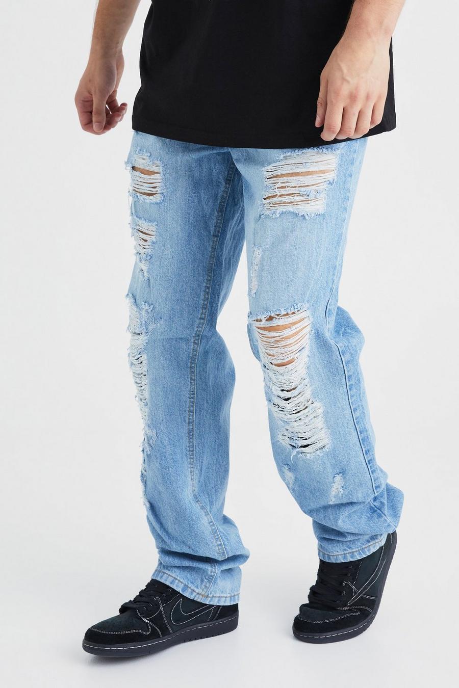 Tall lockere Jeans mit extremen Rissen, Ice blue image number 1