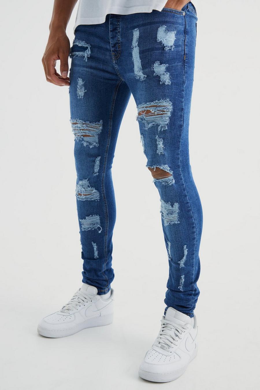 Light blue azzurro Tall Skinny Stretch All Over Rip Stacked Jeans