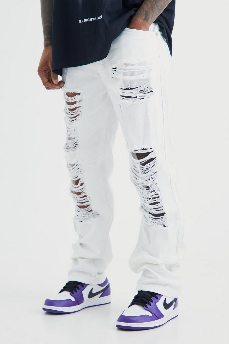 White blanc Onbewerkte Extreem Gescheurde Baggy Jeans