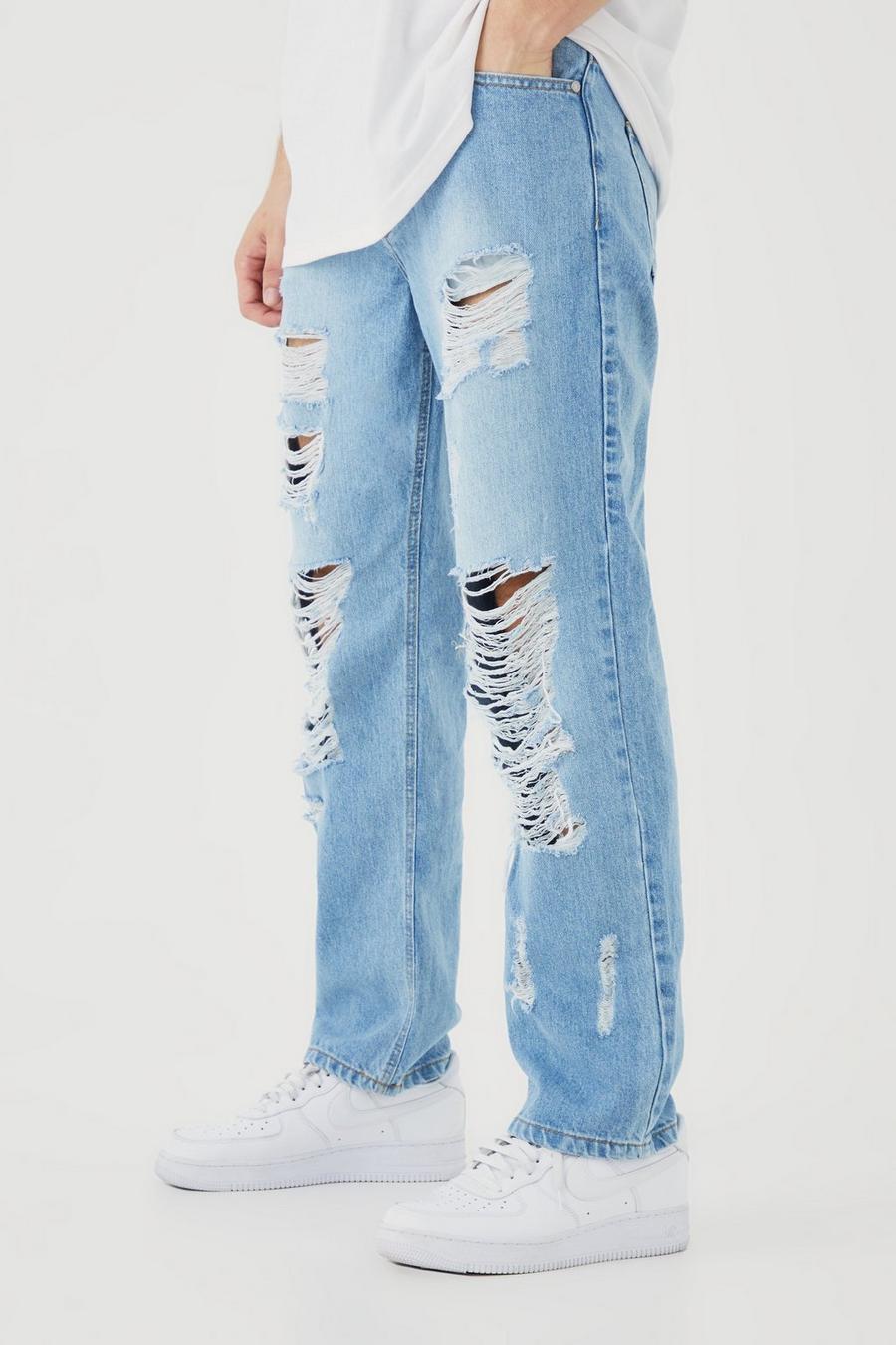 Lockere Jeans mit extremen Rissen, Ice blue