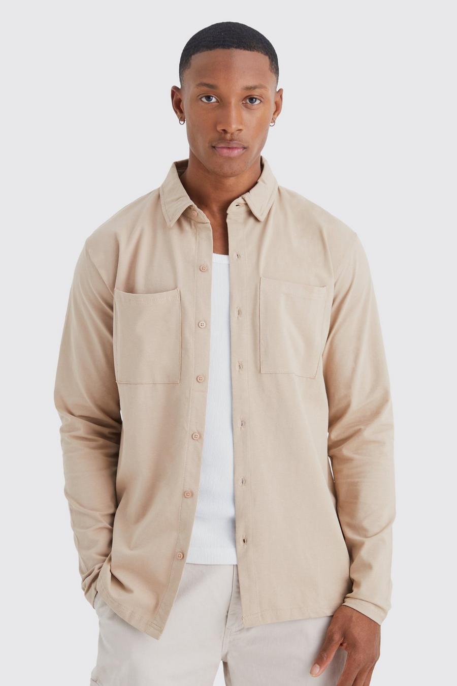 Taupe Jersey Utility Overshirt image number 1