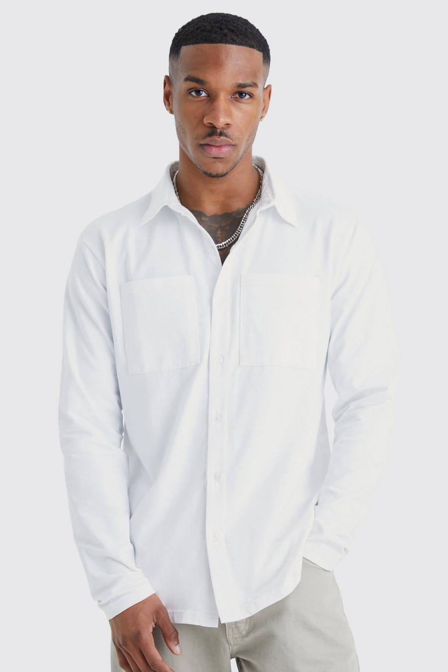 White Long Sleeve Jersey Knit Shirt image number 1