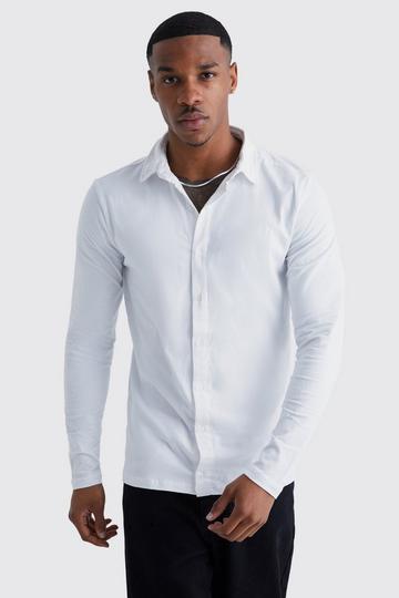 White Long Sleeve Stretch Fit Jersey Knit Shirt