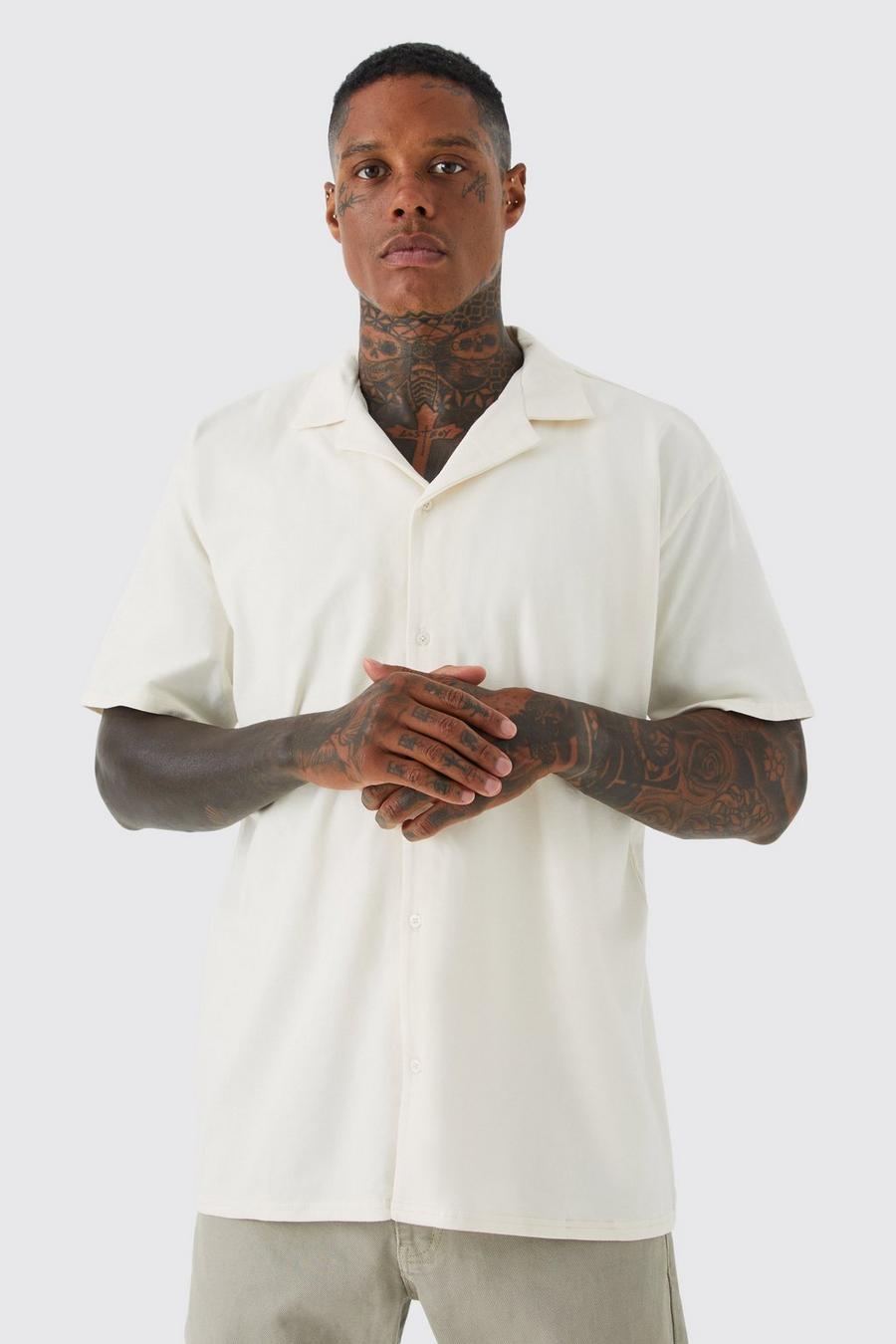Ecru Oversize kortärmad skjorta med bowlingkrage image number 1