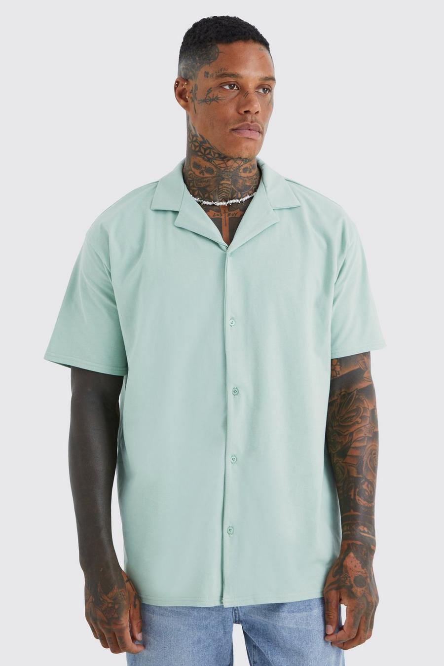 Sage grön Short Sleeve Oversized Revere Jersey Shirt