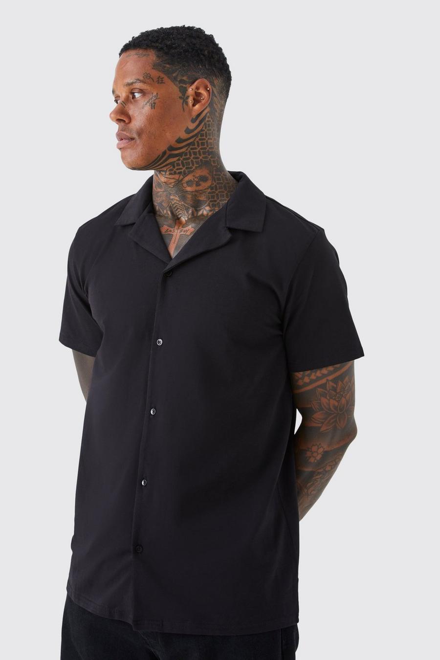 Black Short Sleeve Jersey Revere Slim Fit Shirt image number 1