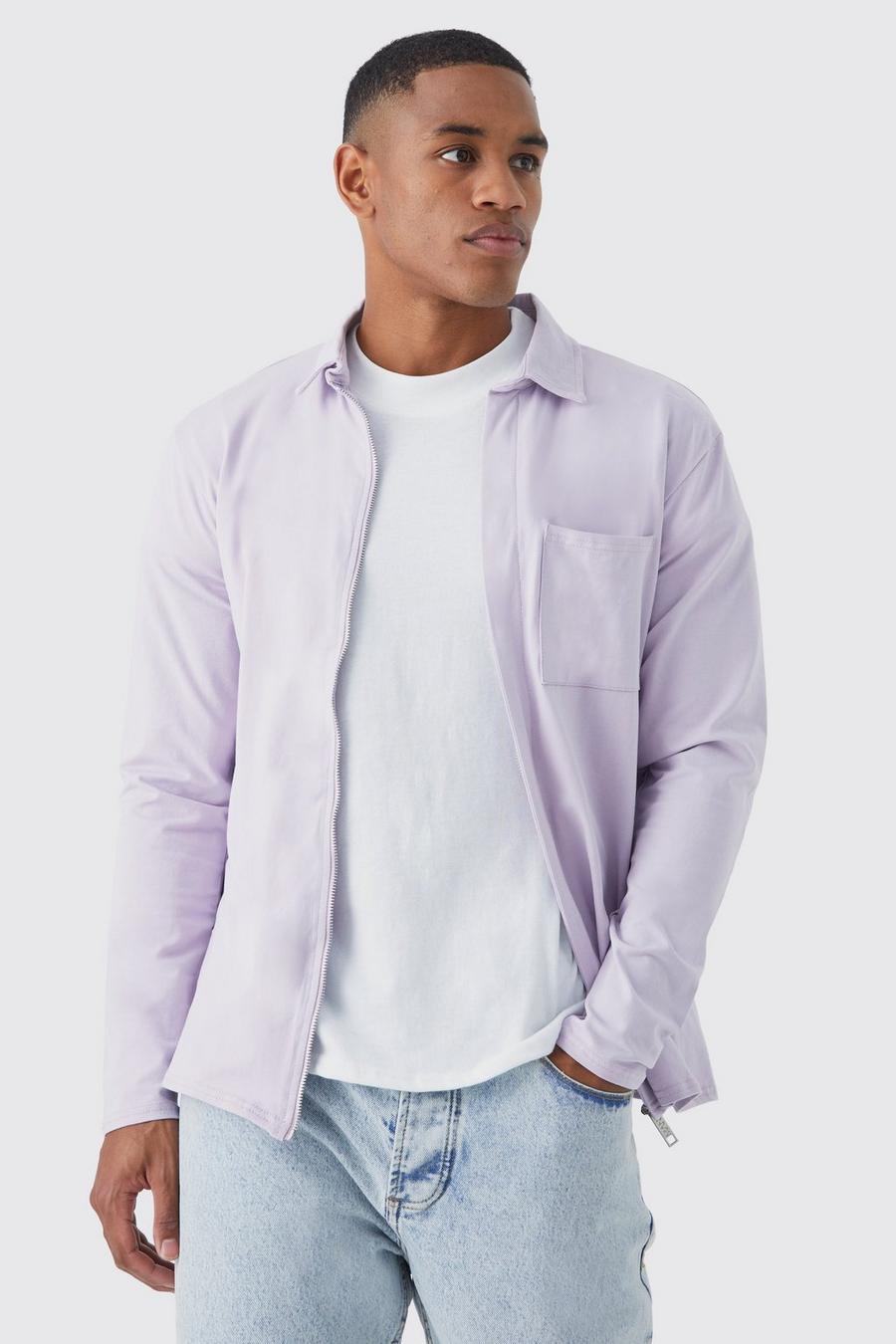 Lilac Concealed Placket Jersey Overshirt image number 1