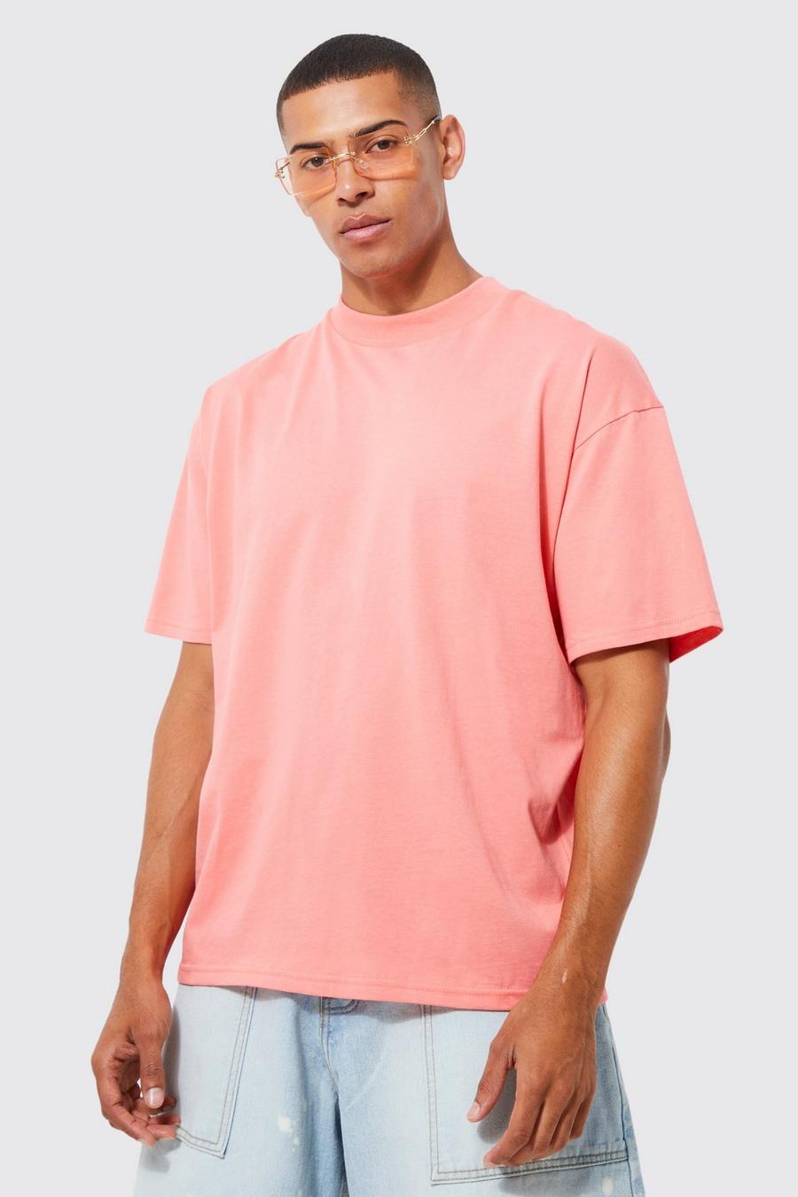 Coral pink Man Oversized Extended Neck T-shirt