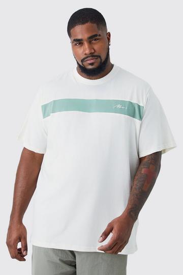 Plus Regular Fit Man Color Block T-Shirt ecru