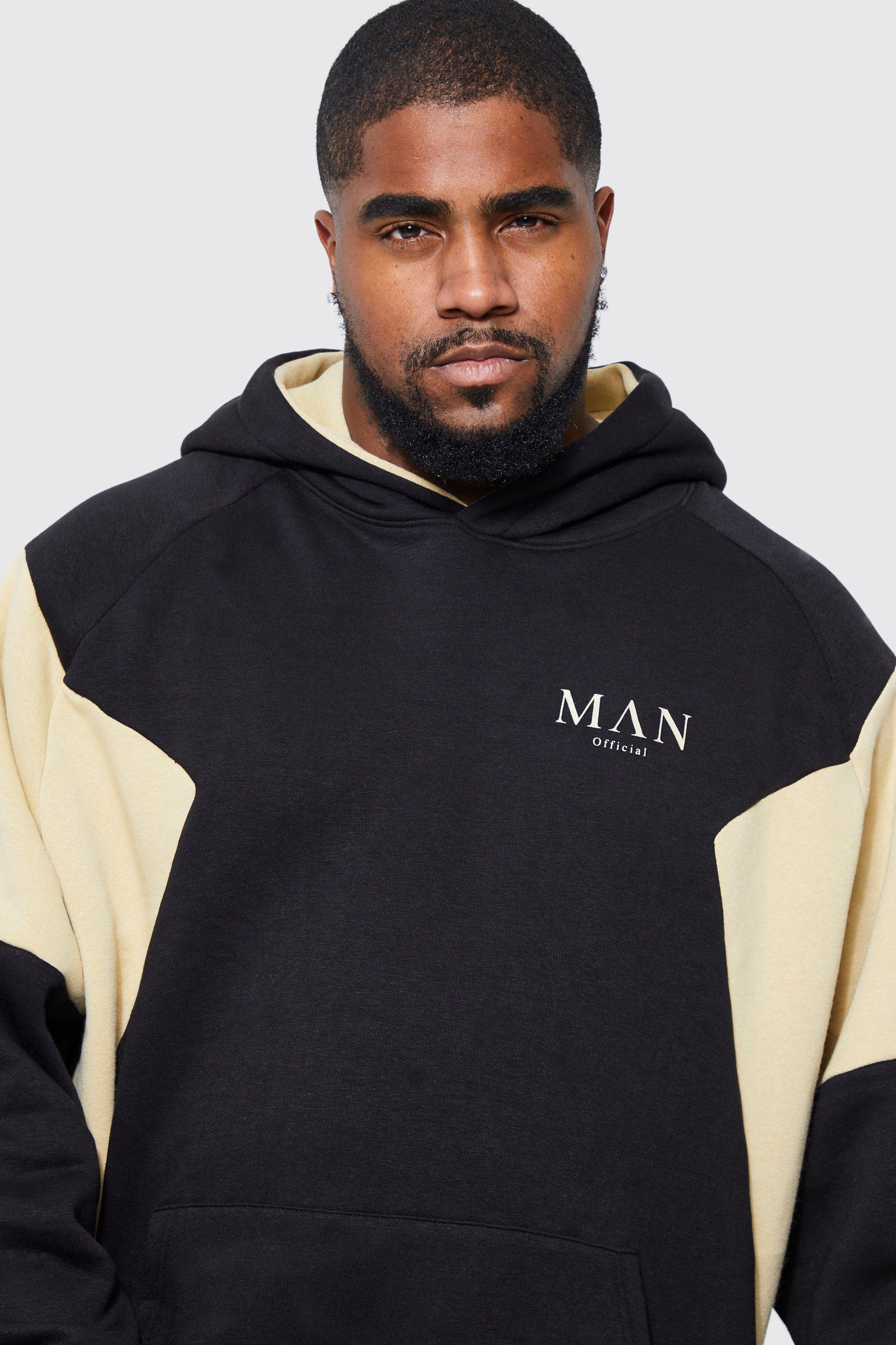 Plus Roman Man Colour Block Panelled Hoodie