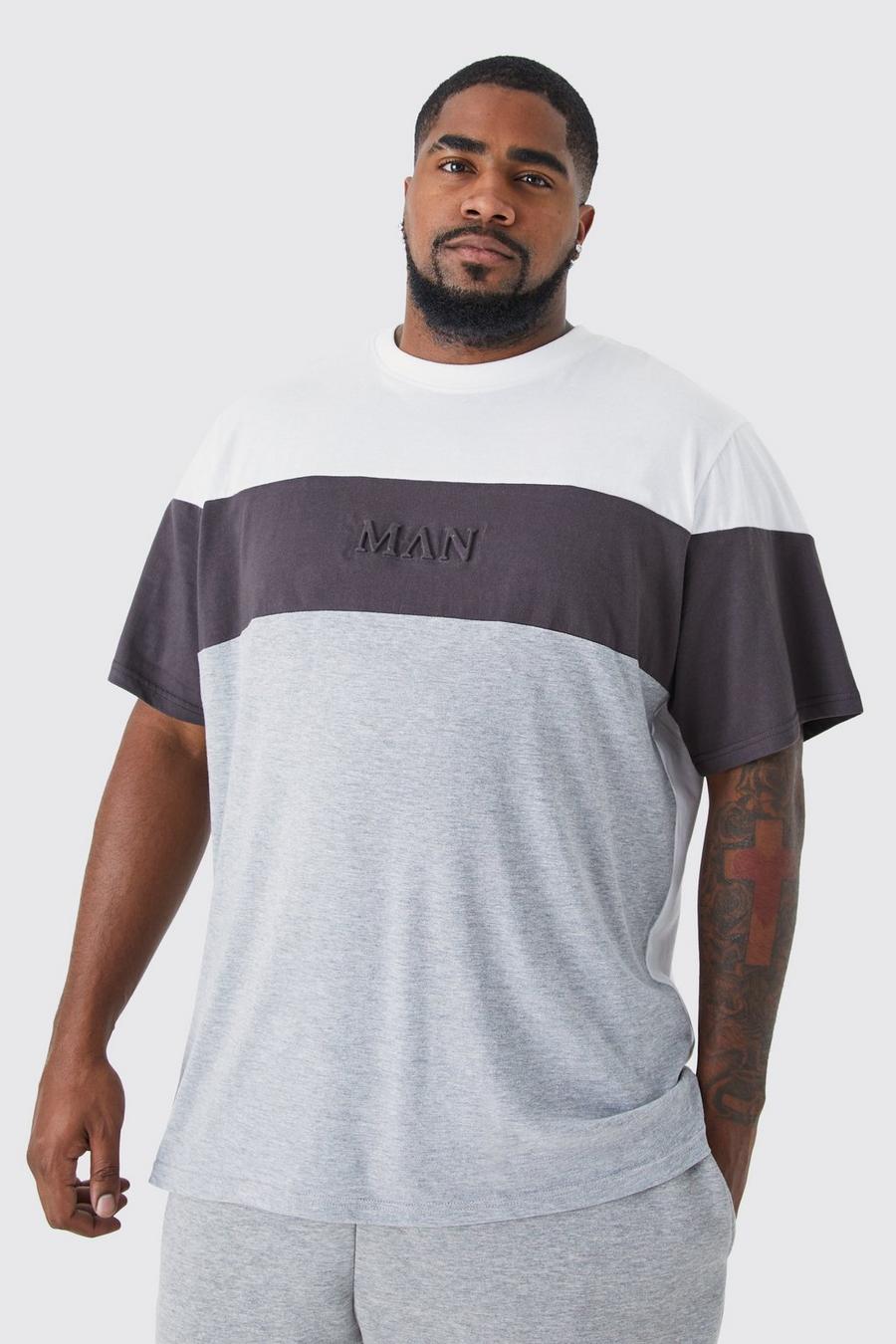 Plus lockeres geprägtes Man T-Shirt, Grey marl