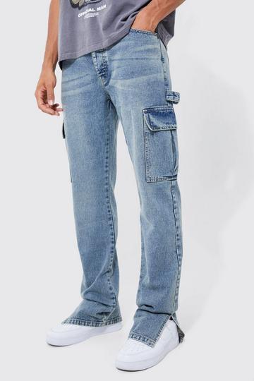 Tall Straight Carpenter Split Hem Cargo Jeans antique blue