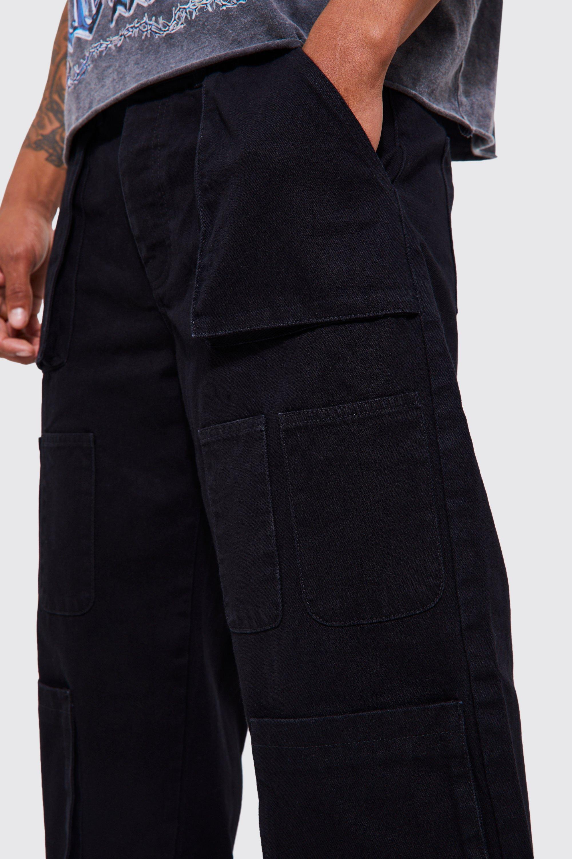 Black Baggy Wide Leg Cargo Pocket Jeans