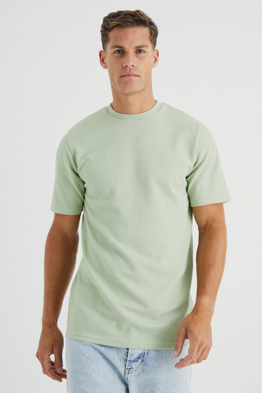 Sage Tall Jacquard Slim Fit T-Shirt Met Textuur image number 1