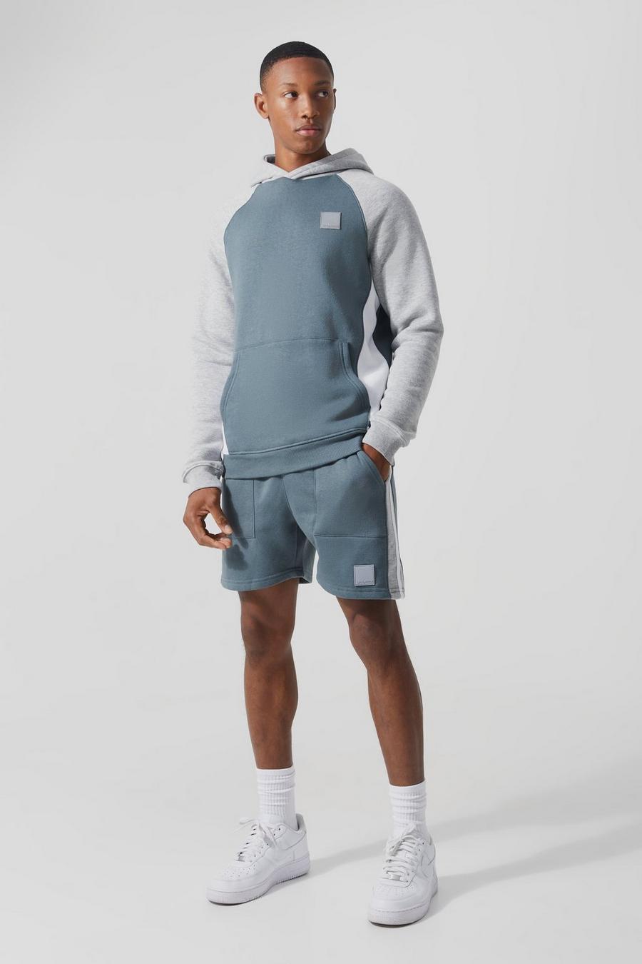 Kurzer Man Active Colorblock Trainingsanzug, Slate grey