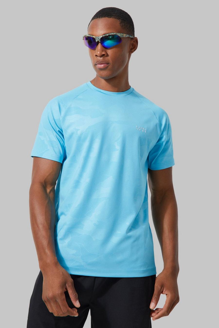 Bright blue Man Active Camo Raglan Performance T-shirt