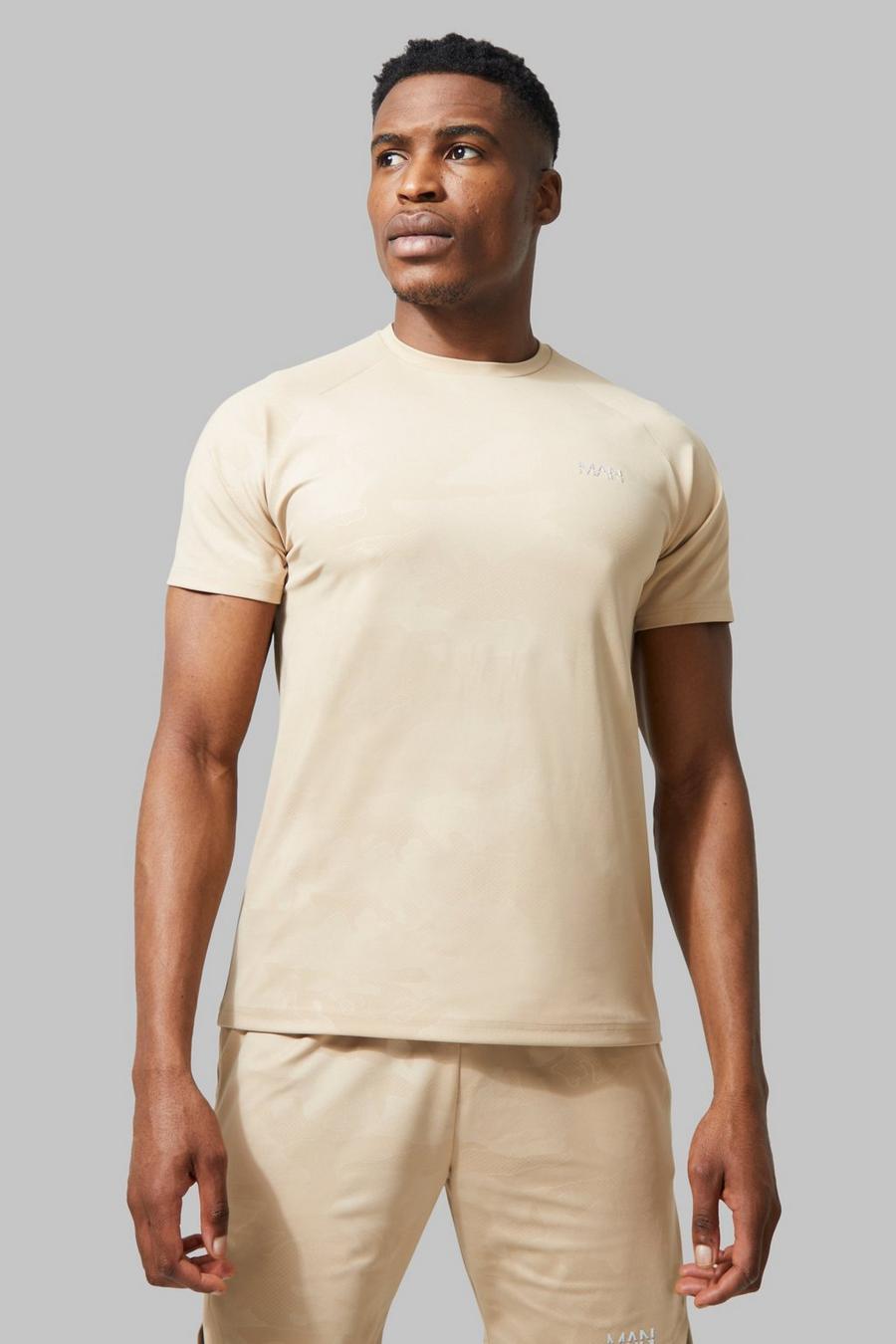Taupe beige Man Active Camo Raglan Performance T-shirt
