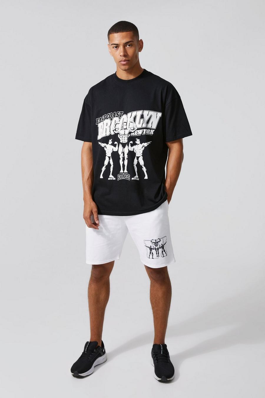 Oversize Man Active Shorts-Set mit Print, Black