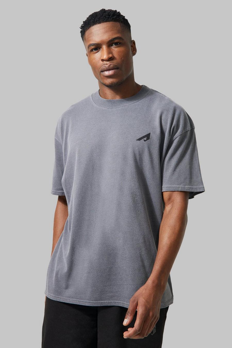 Camiseta oversize Active con logo sobreteñido, Charcoal gris
