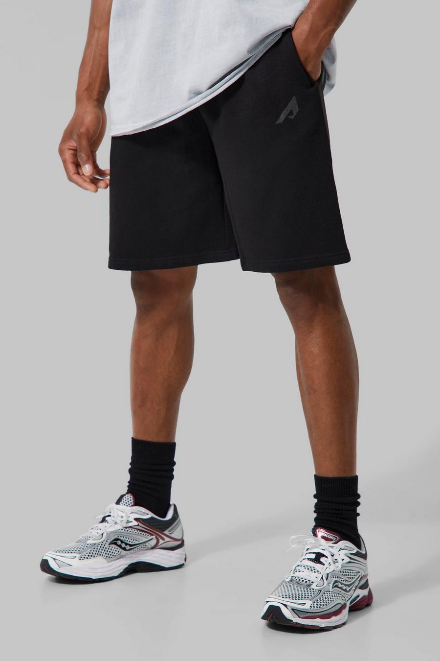 Black Oversized Active Shorts Met Print