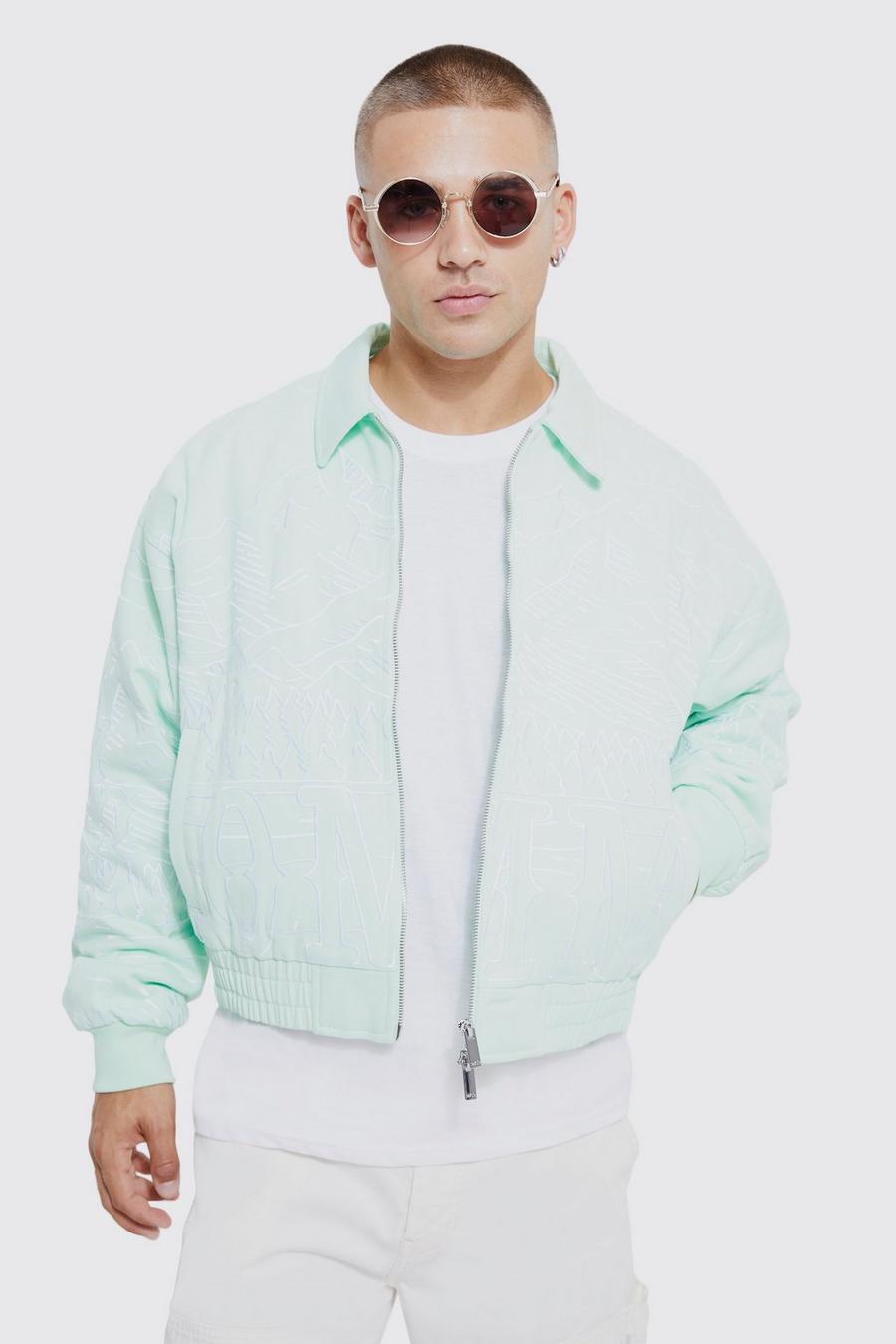 Mint Boxy Heavy Twill Embroidered Collared Bomber image number 1