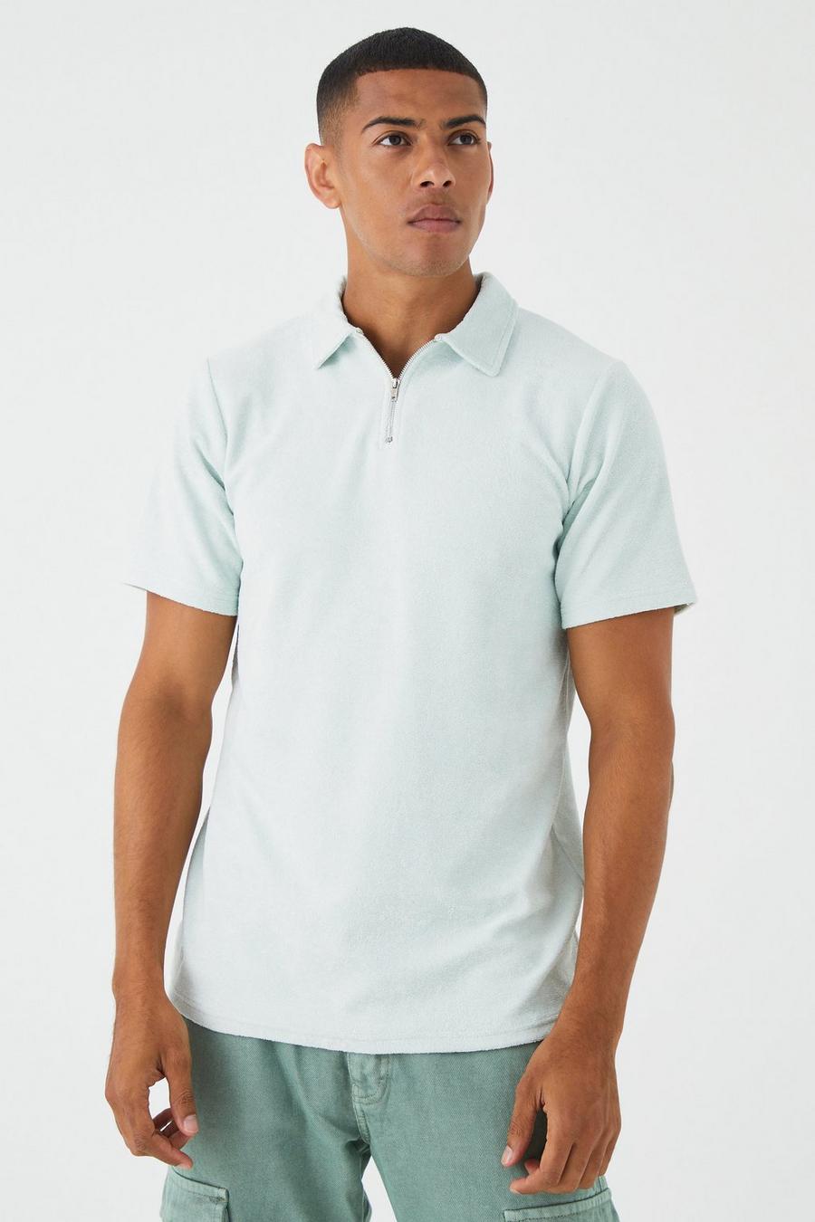Light blue Core Fit Premium 1/4 Zip Towelling Polo image number 1