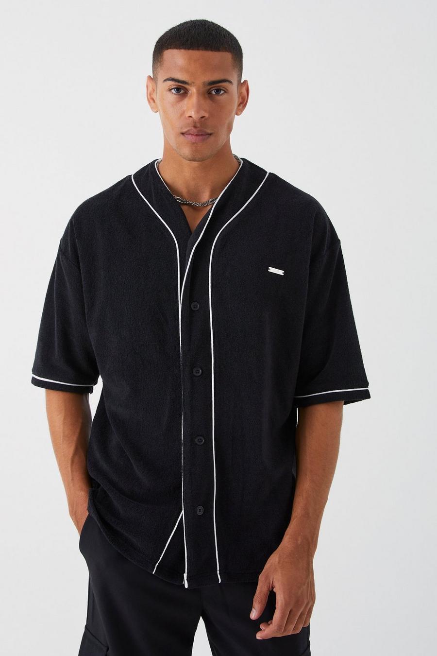 Black schwarz Oversized Premium Towelling Baseball Shirt