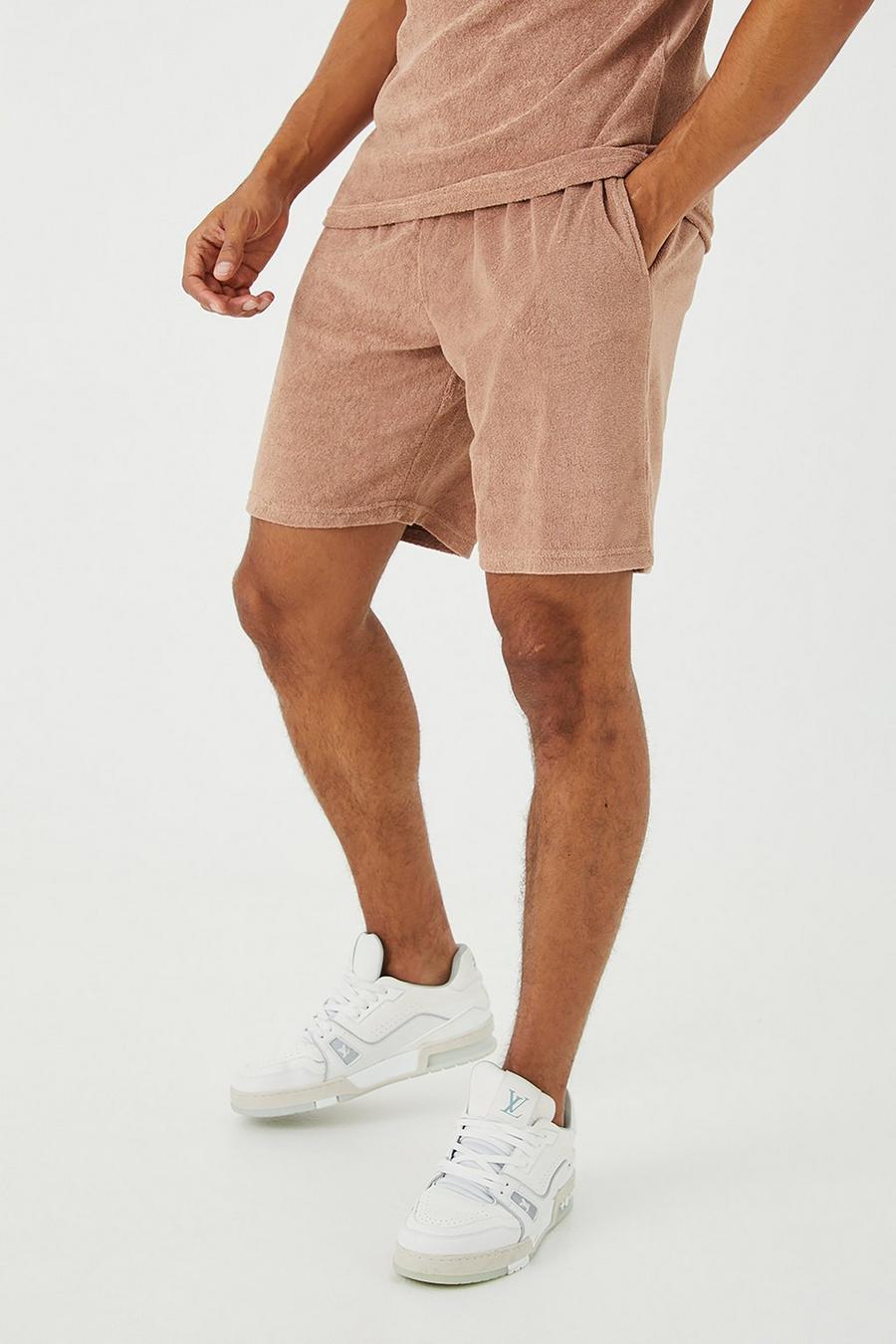 Taupe beige Relaxed Fit Mid Length Premium Towelling Short