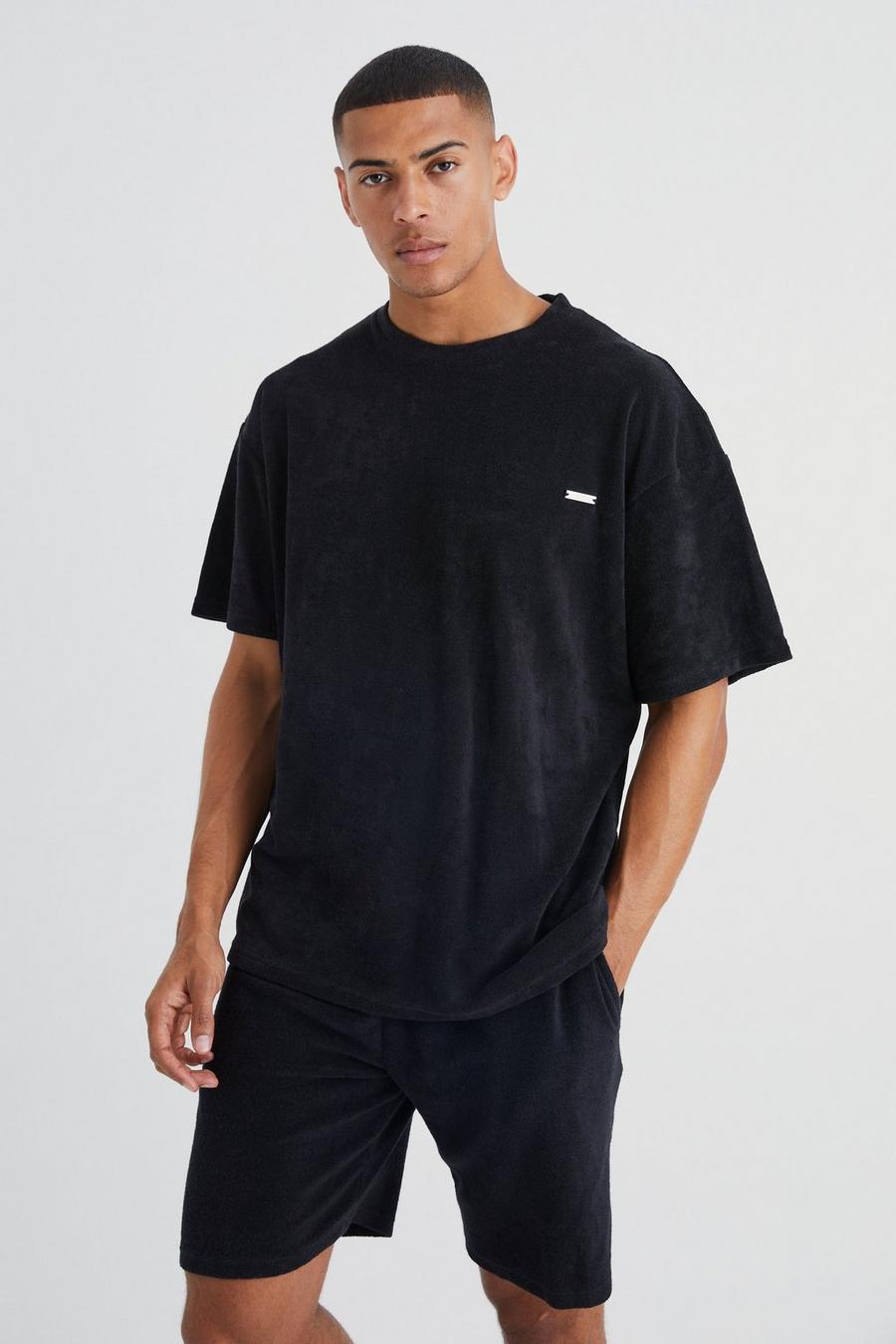 Oversize Premium Frottee T-Shirt & Shorts, Black image number 1