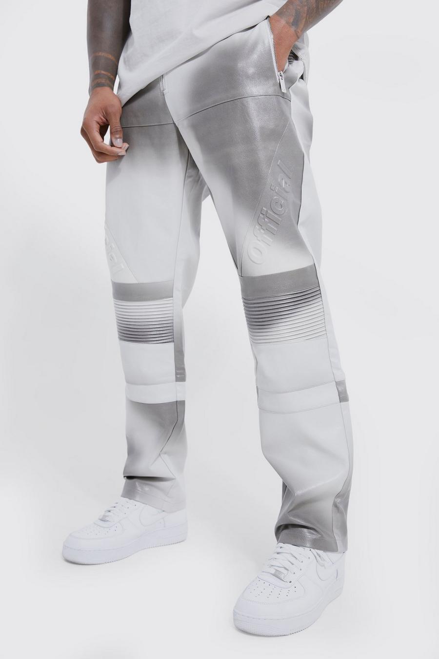 Grey Fixed Waist Straight Leg Tinted Pu Moto Trousers
