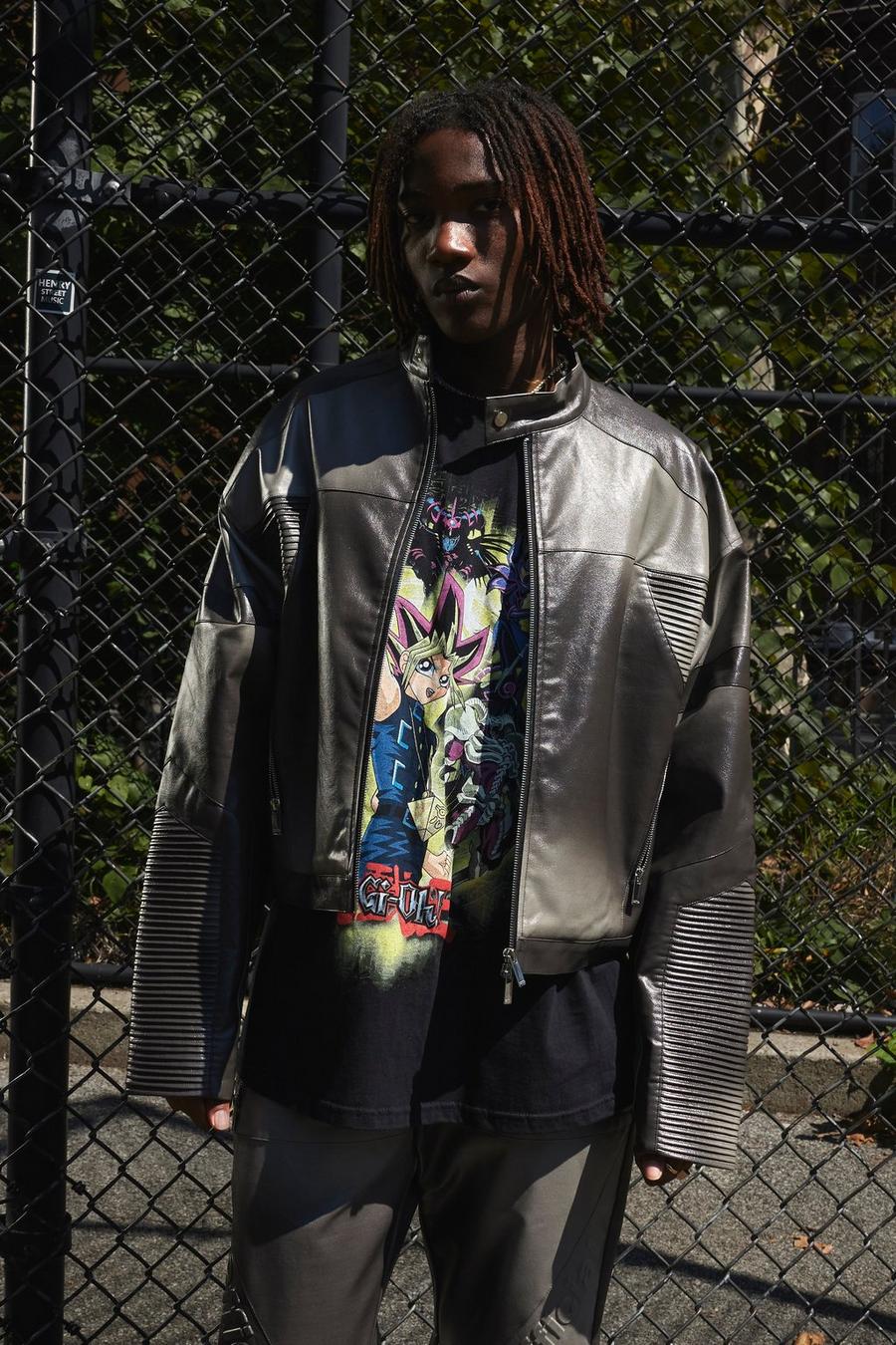 Boxy Funnel Neck Tinted Pu Moto Jacket | boohoo USA Boxy Funnel Neck Tinted Pu Moto Jacket | boohoo USA