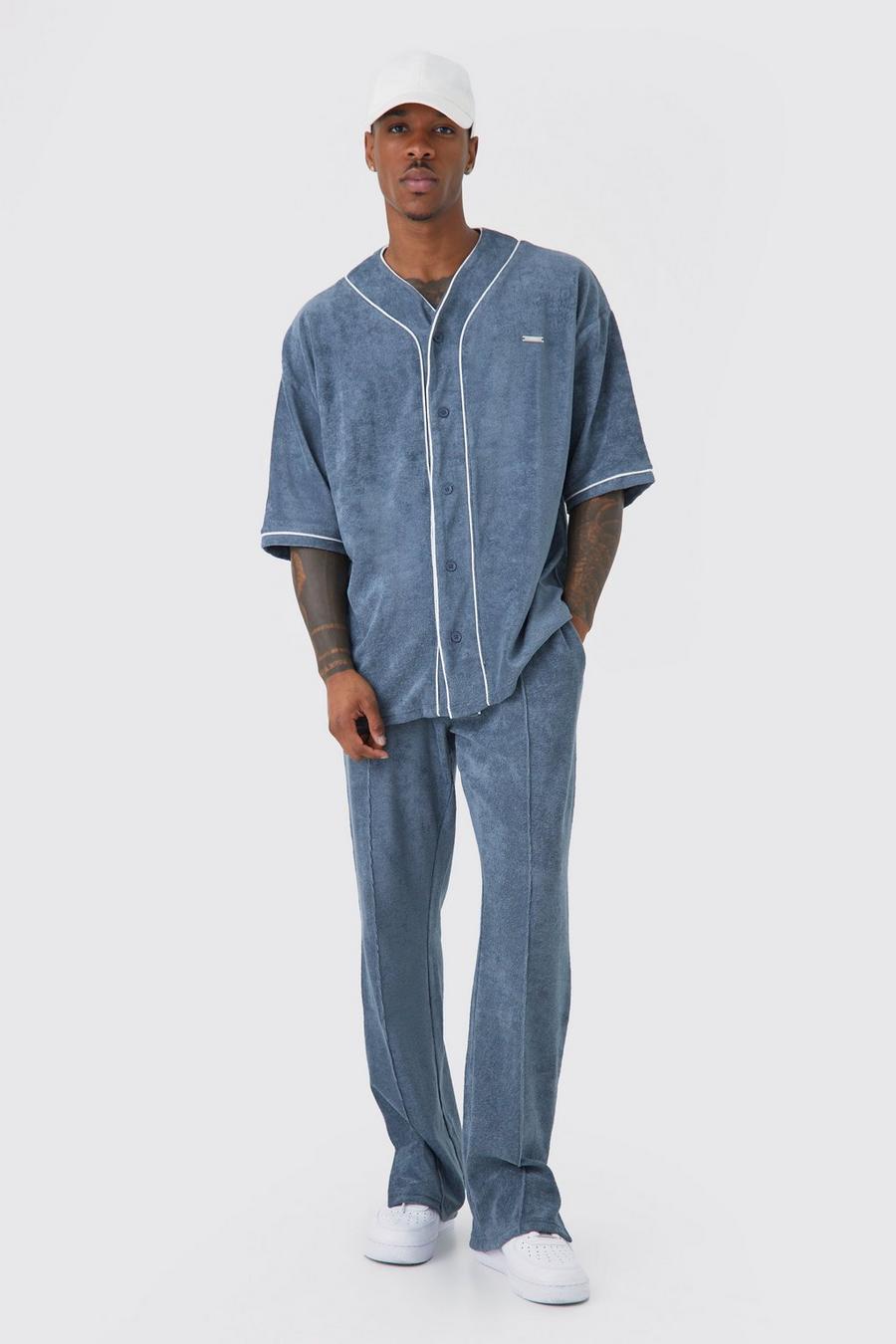 Chándal oversize Premium de felpa con camiseta de béisbol, Slate blue azzurro