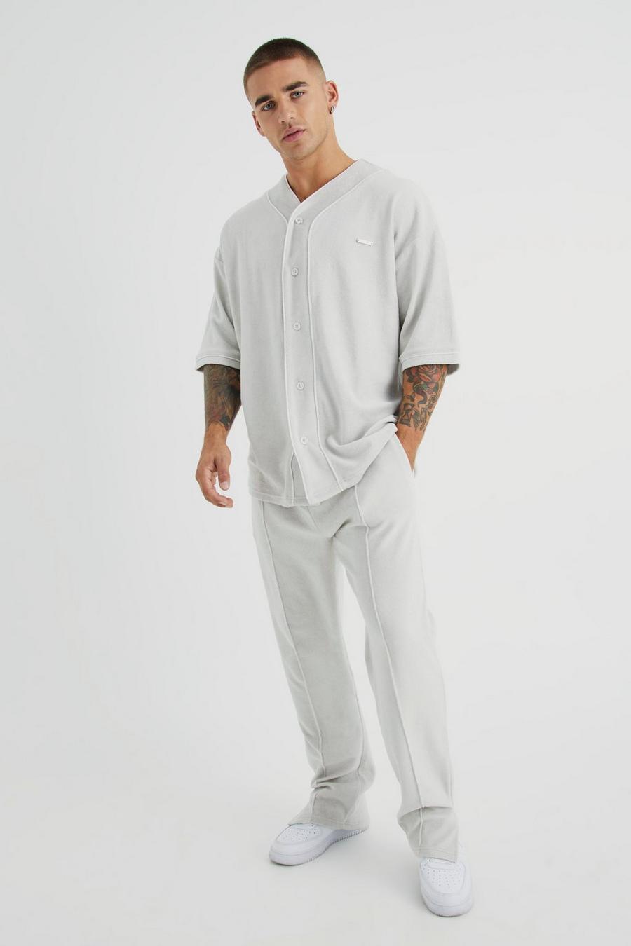 Oversize Premium Frottee Baseball T-Shirt-Trainingsanzug, Light grey image number 1