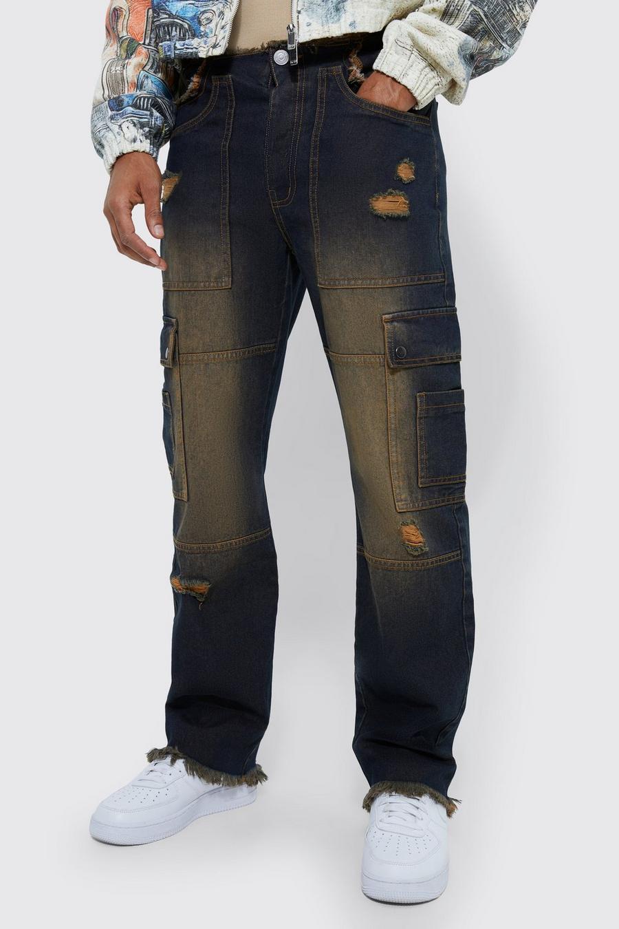Lockere getönte Cargo-Jeans, True black image number 1