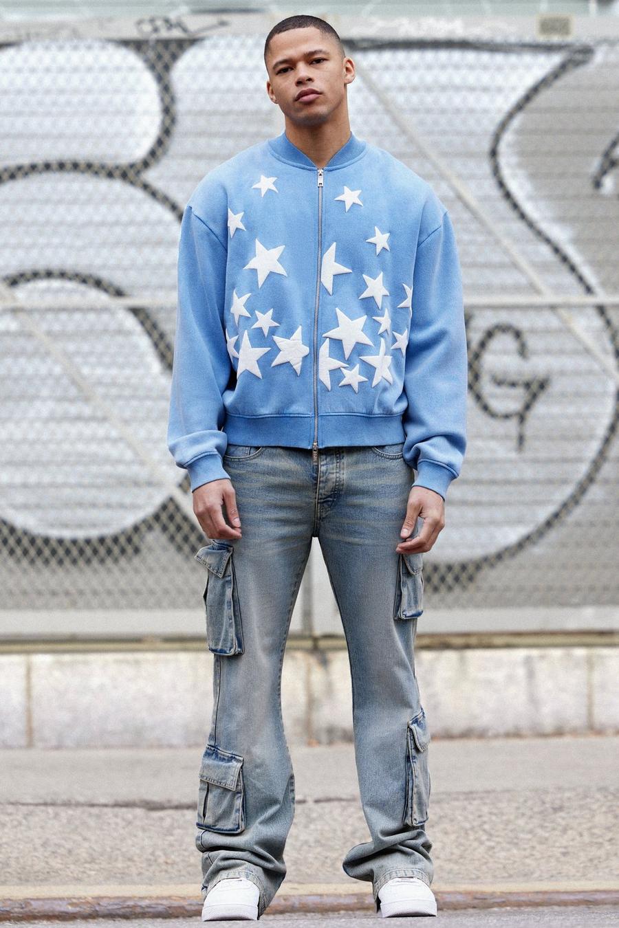 Blue Baggy Fit Cargo Jeans  image number 1