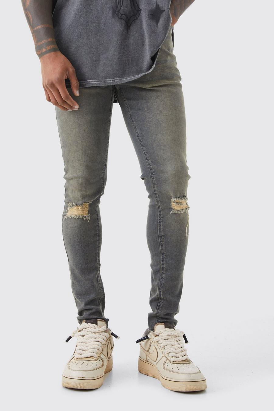 Grey grigio Super Skinny Jeans With Knee Rips