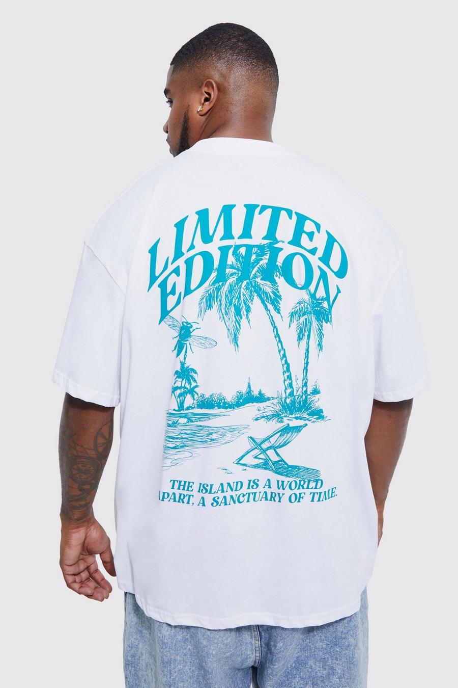White Plus Oversized Extended Neck Paradise T-shirt image number 1
