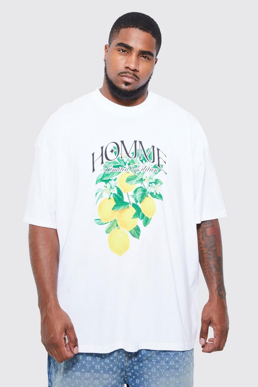 Camiseta Plus oversize gruesa con estampado de limones, White image number 1