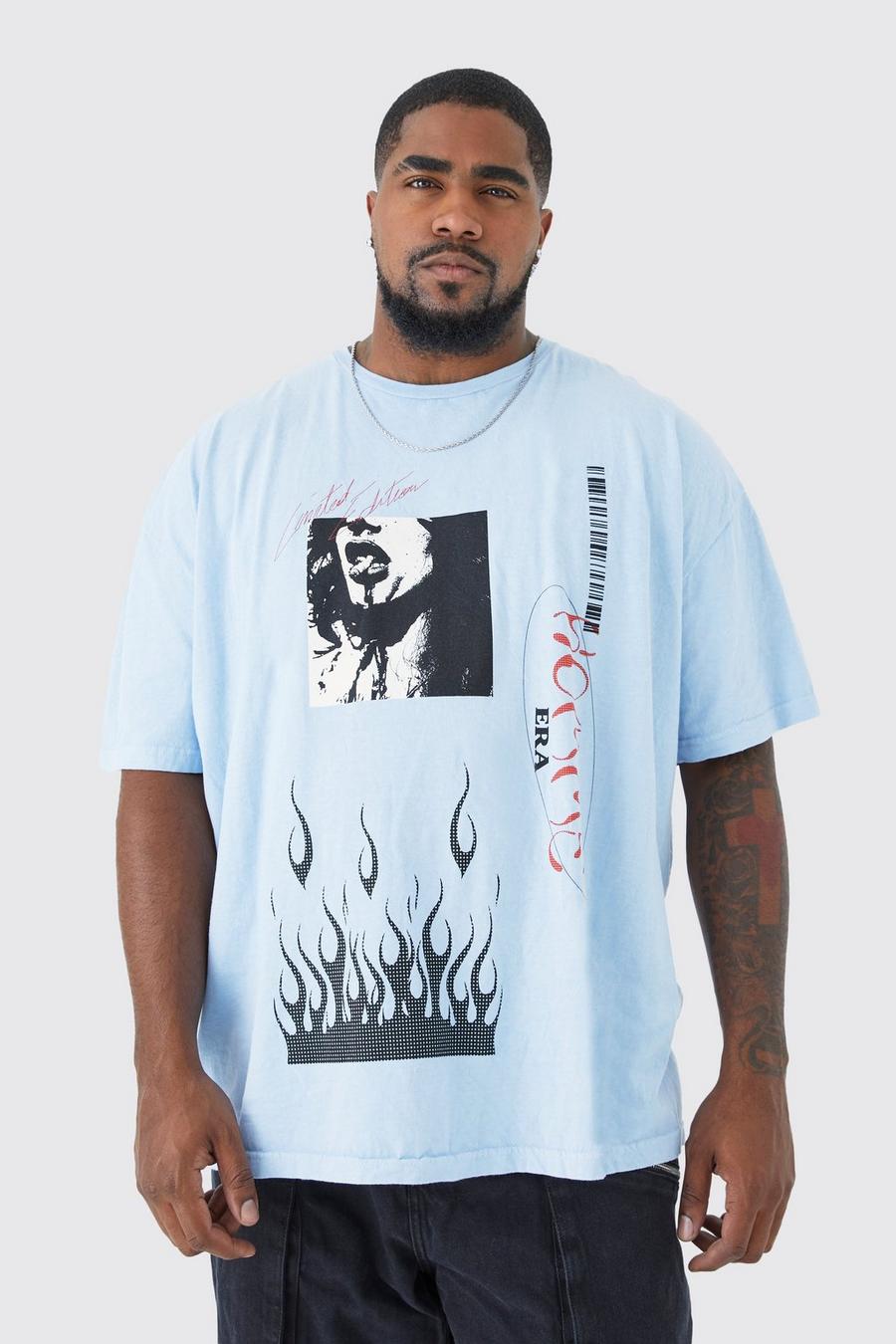 Grande taille - T-shirt oversize surteint imprimé, Light blue image number 1