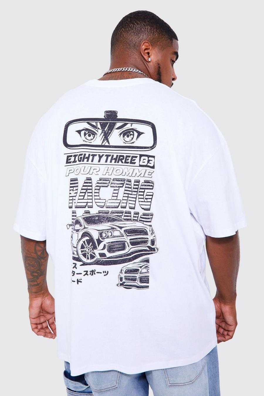 Camiseta Plus oversize con estampado de Eyes On The Race, White image number 1