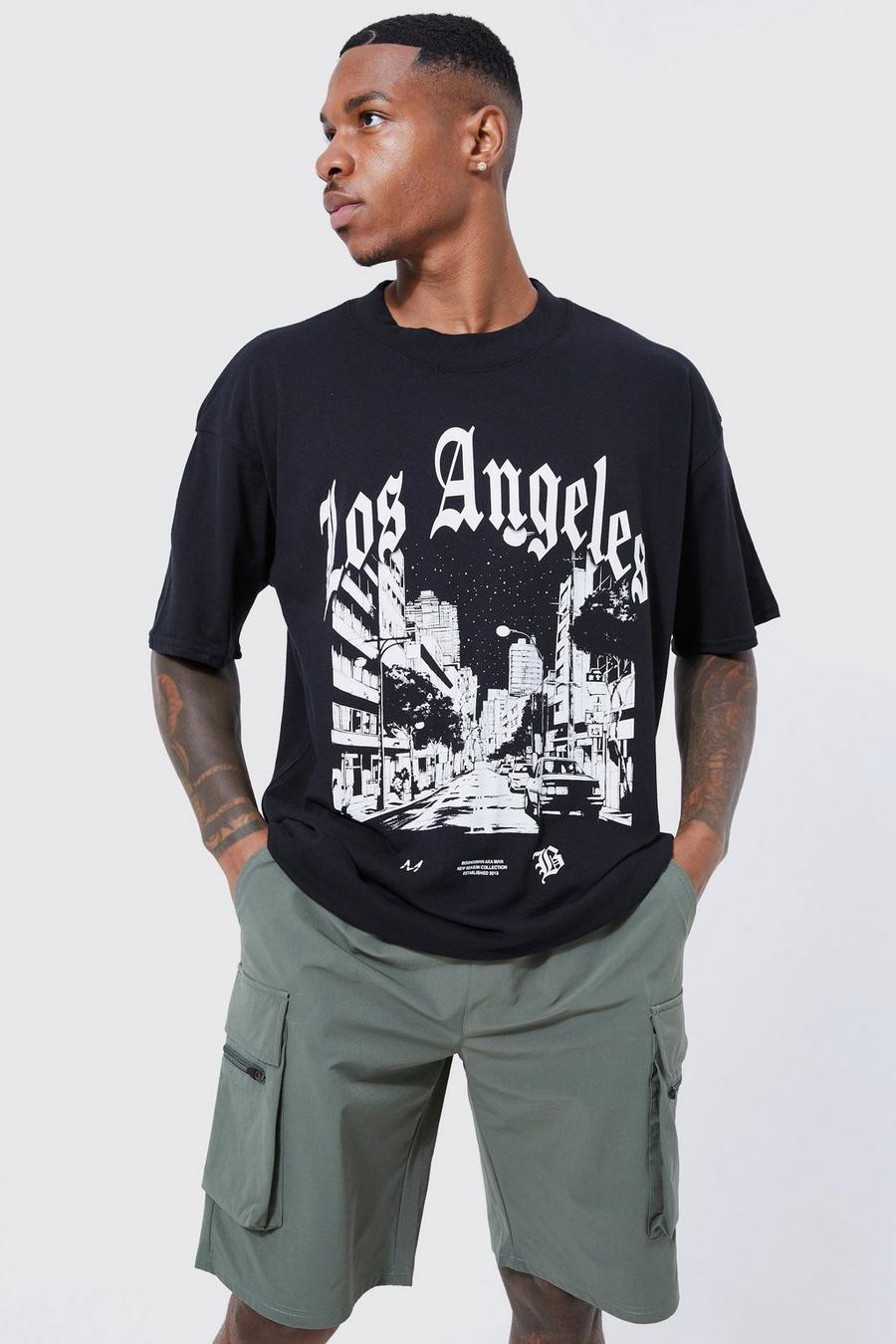 Black Oversized Los Angeles Cityscape T-shirt