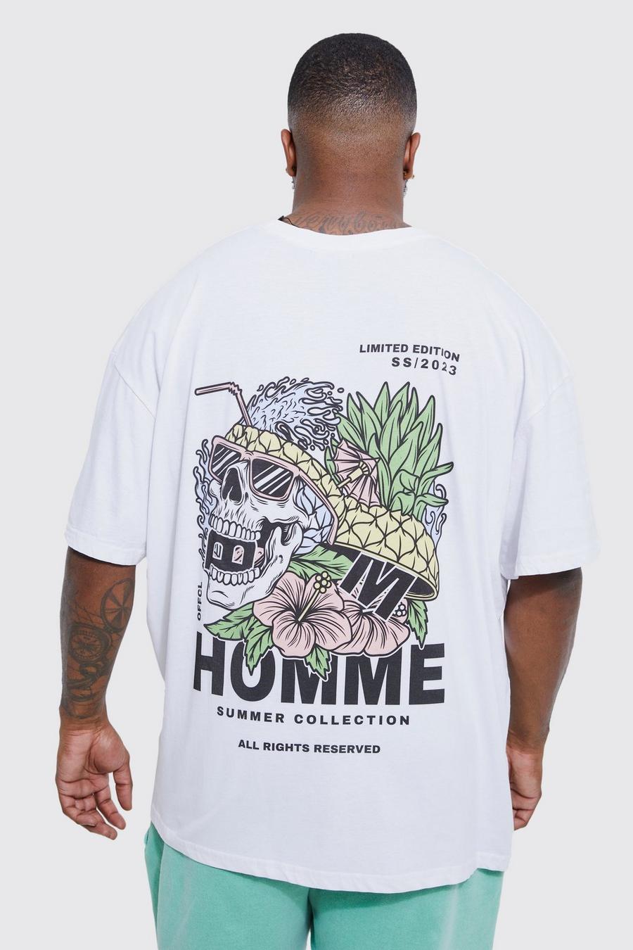 White Plus Oversized Skeleton Tropics T-shirt